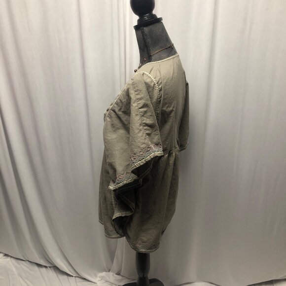 Relativity Embroidered Cotton Boho Top Womens Size Large Olive Green V-Neck - Picture 3 of 8